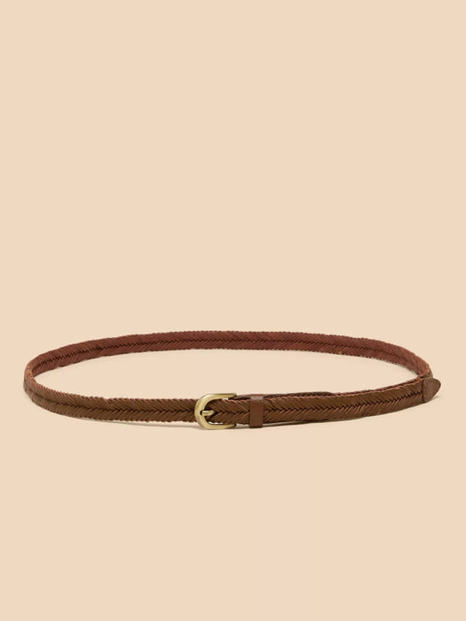 White Stuff Women's Plaited Leather Skinny Belt In Mid Tan