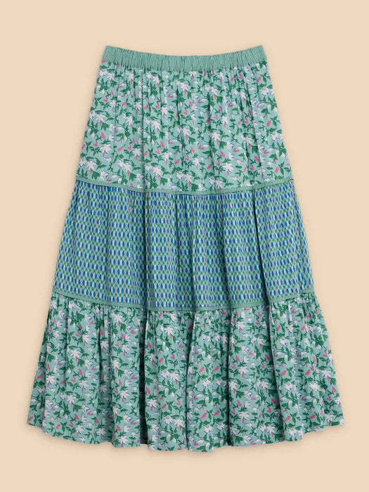 White Stuff Women's Mabel Mixed Print Regular Skirt - Teal Print