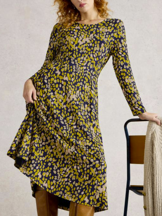 White Stuff Women's Madeline Jersey Midi Dress In Chartreuse Multi