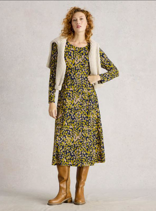 White Stuff Women's Madeline Jersey Midi Dress In Chartreuse Multi