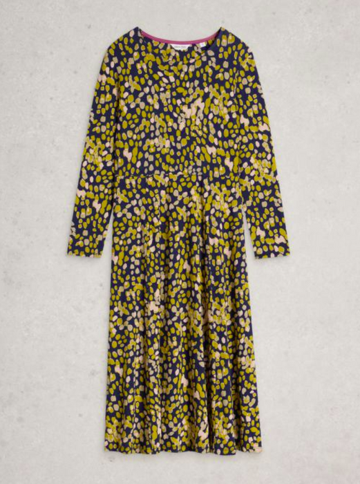 White Stuff Women's Madeline Jersey Midi Dress In Chartreuse Multi