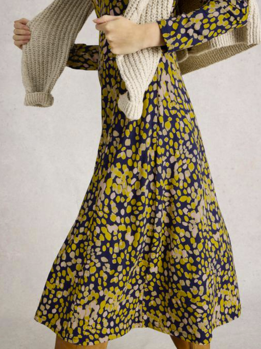 White Stuff Women's Madeline Jersey Midi Dress In Chartreuse Multi