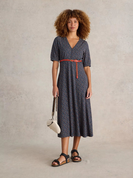 White Stuff Women's Megan V Neck Jersey Midi Dress In Navy Print