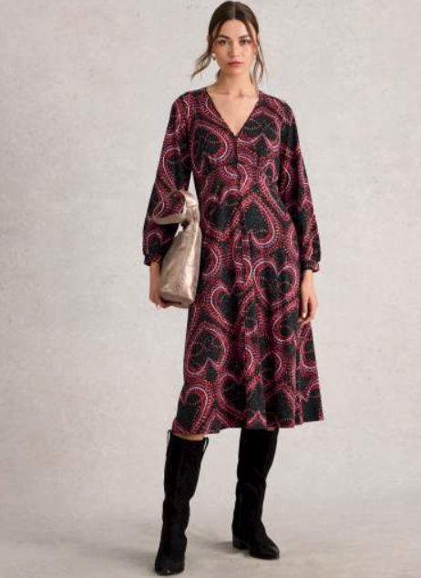 White Stuff Women's Megan Sparkle Jersey Dress In Black Print