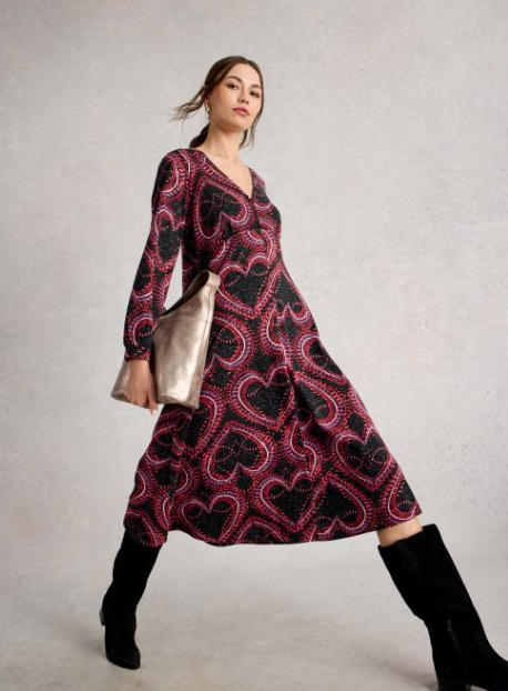 White Stuff Women's Megan Sparkle Jersey Dress In Black Print