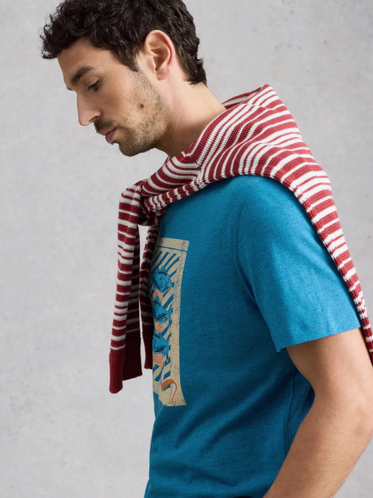White Stuff Men's Abersoch Checker Graphic Tee In Blue Print