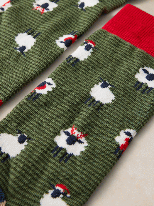 White Stuff Men's Christmas Sheep Ankle Sock In Green Multi