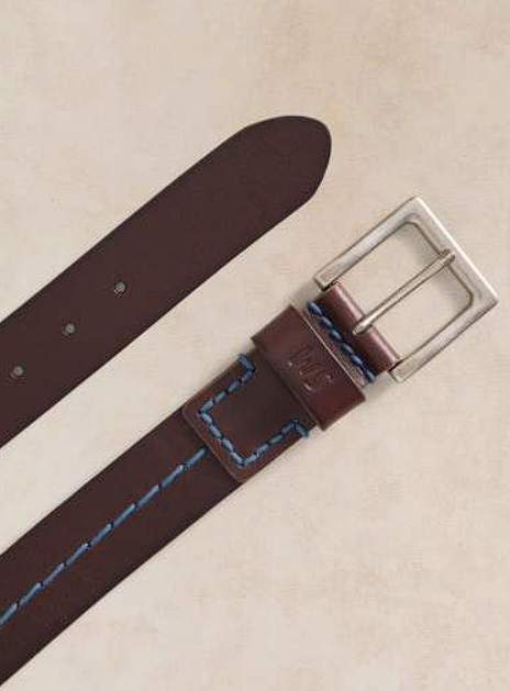 White Stuff Men's Chunky Stitch Leath Belt In Dark Brown