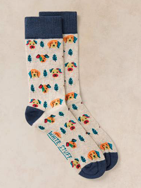 White Stuff Men's Dog Faces Ankle Sock In Grey Multi