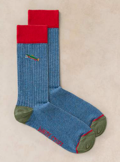 White Stuff Men Fish Embroidery Ankle Sock In Dark Blue