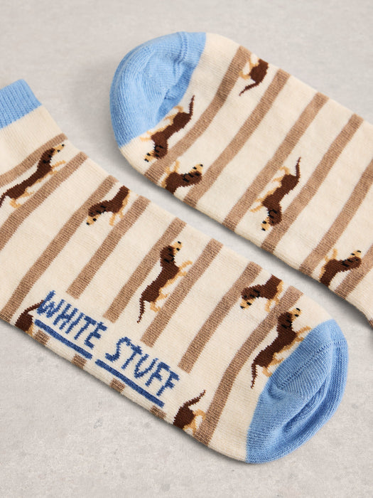 White Stuff Men's Dog Stripe Trainer Sock In Natural Multi