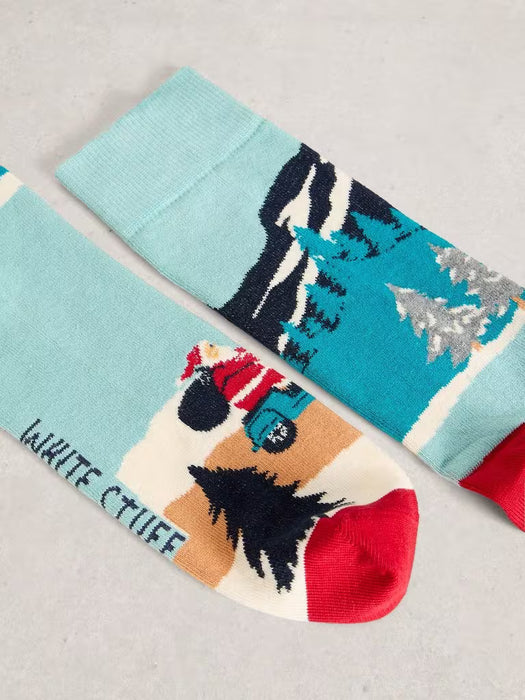 White Stuff Men's Driving Santa Socks In A Cracker In Blue Multi