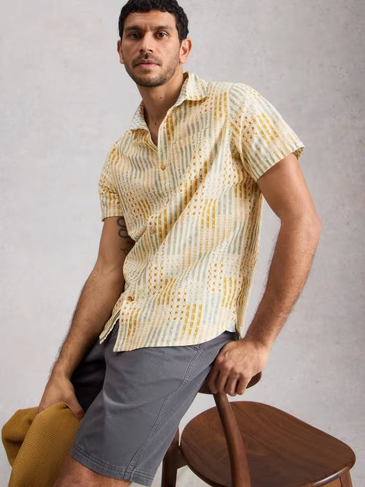 White Stuff Men's Finsbury SS Patch Print Shirt In Yellow Print