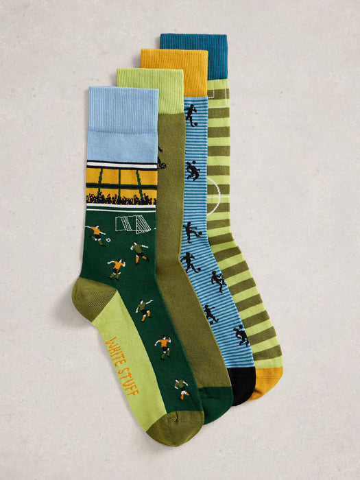 White Stuff Men's Football Ankle Socks In Green Multi 4 Pack