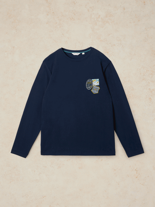 White Stuff Men's Horsham Long Sleeve Graphic Tee In Navy Print
