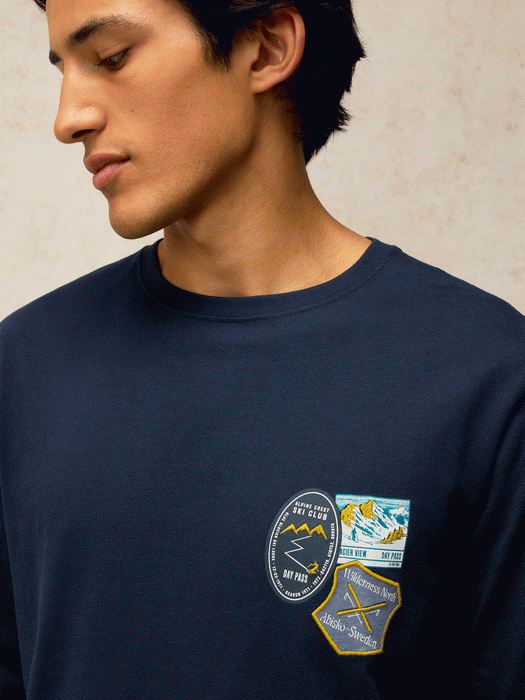 White Stuff Men's Horsham Long Sleeve Graphic Tee In Navy Print