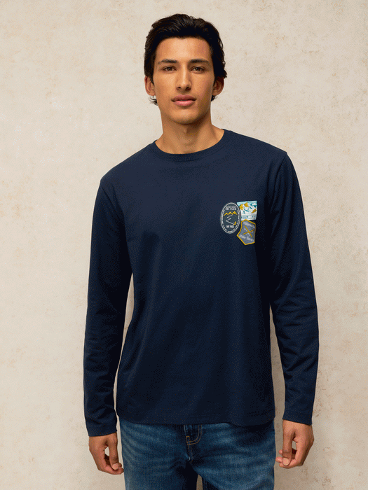 White Stuff Men's Horsham Long Sleeve Graphic Tee In Navy Print