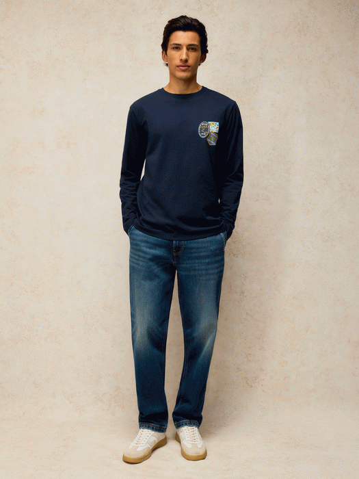 White Stuff Men's Horsham Long Sleeve Graphic Tee In Navy Print