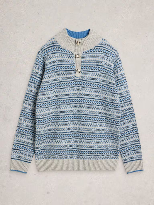 White Stuff Men's Kendal Funnel Neck Jumper in Grey Multi