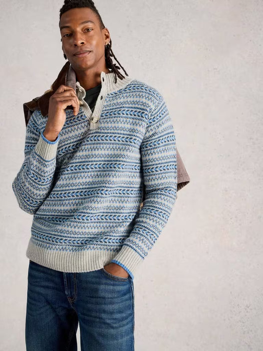 White Stuff Men's Kendal Funnel Neck Jumper in Grey Multi