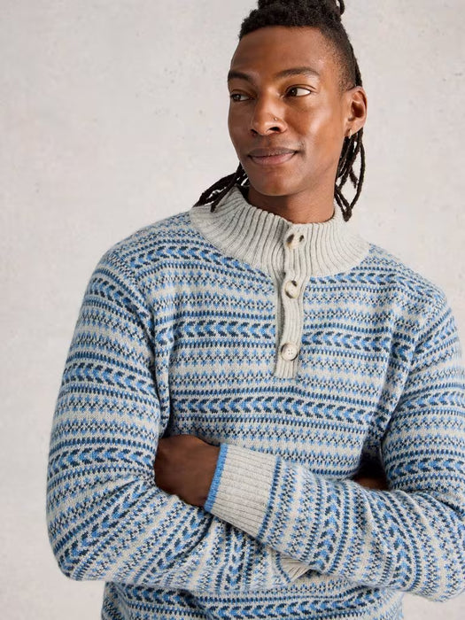 White Stuff Men's Kendal Funnel Neck Jumper in Grey Multi