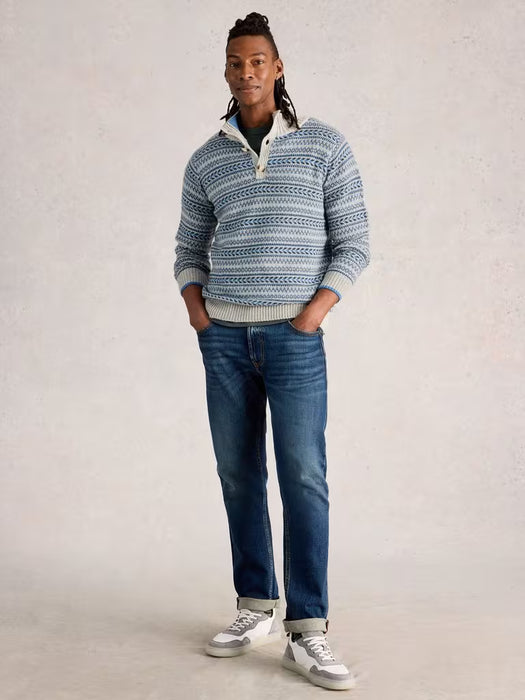 White Stuff Men's Kendal Funnel Neck Jumper in Grey Multi