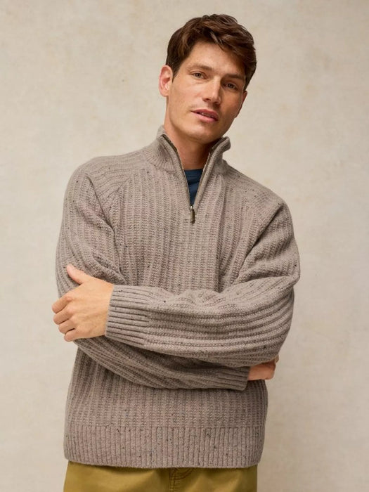 White Stuff Men's Selby Zip Funnel Jumper In Natural Multi