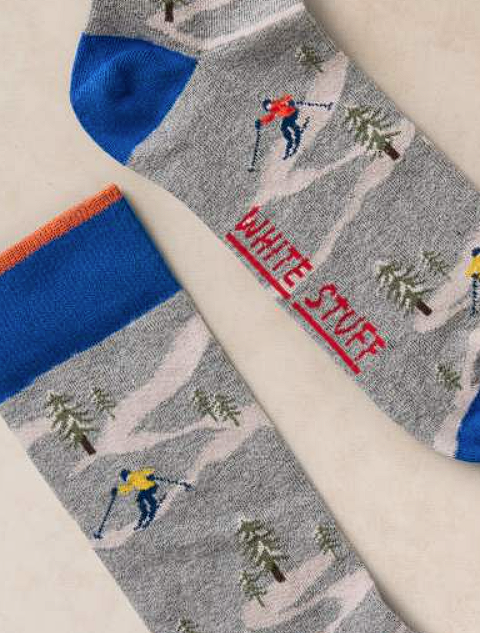 White Stuff Men's Skiing Scene Sock In A Cracker In Grey Multi