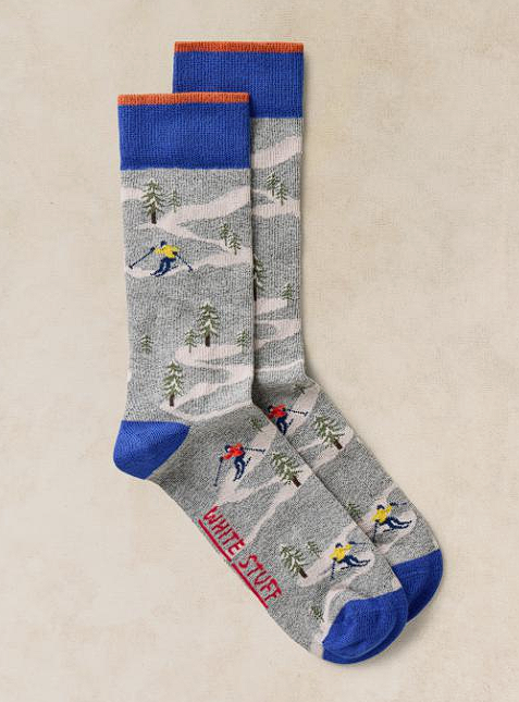 White Stuff Men's Skiing Scene Sock In A Cracker In Grey Multi