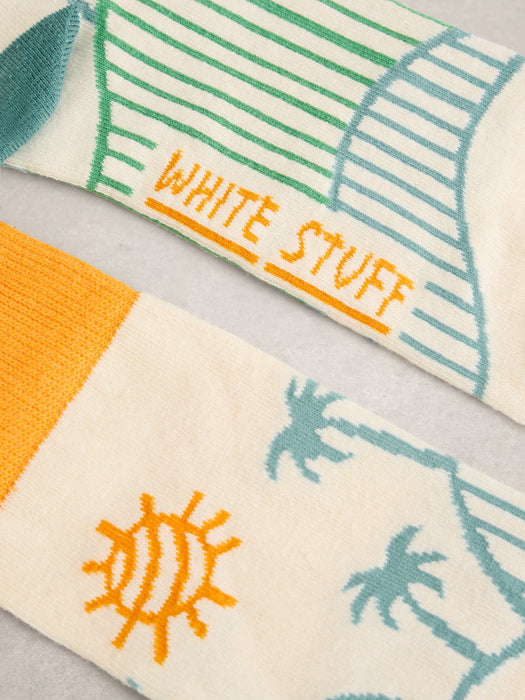 White Stuff Men's Tropical Ankle Sock In Natural Multi