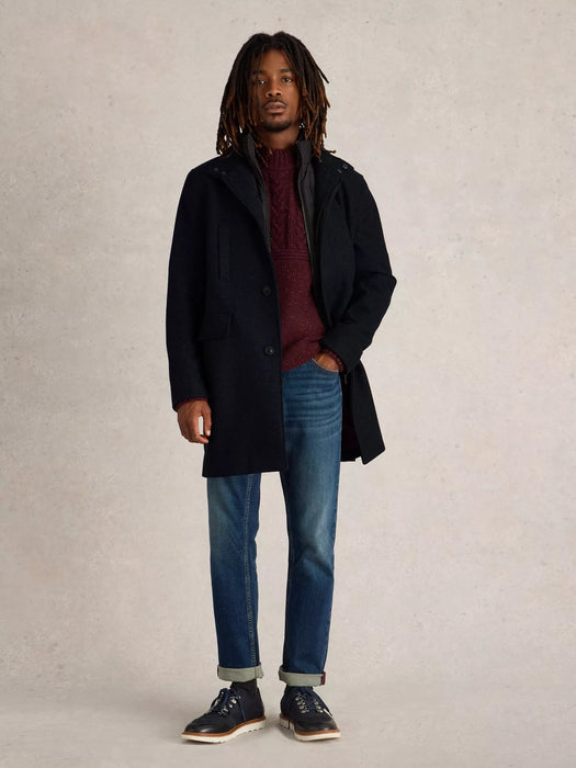 White Stuff Men s Wool Funnel Neck Coat In Dark Navy Maple Gifts