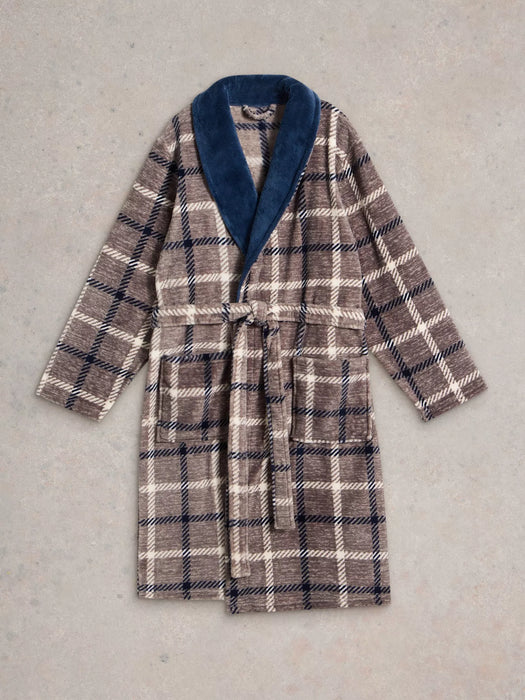 White Stuff Men's Checked Fleece Robe In Grey Multi