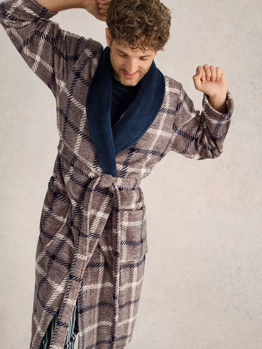 White Stuff Men's Checked Fleece Robe In Grey Multi