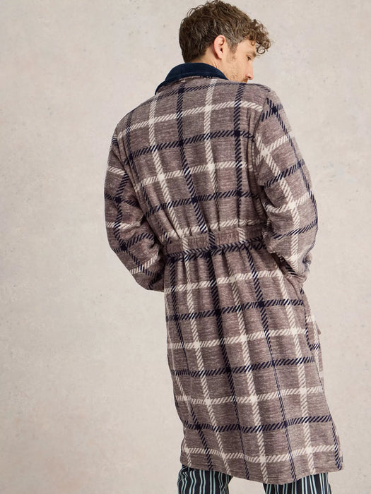 White Stuff Men's Checked Fleece Robe In Grey Multi