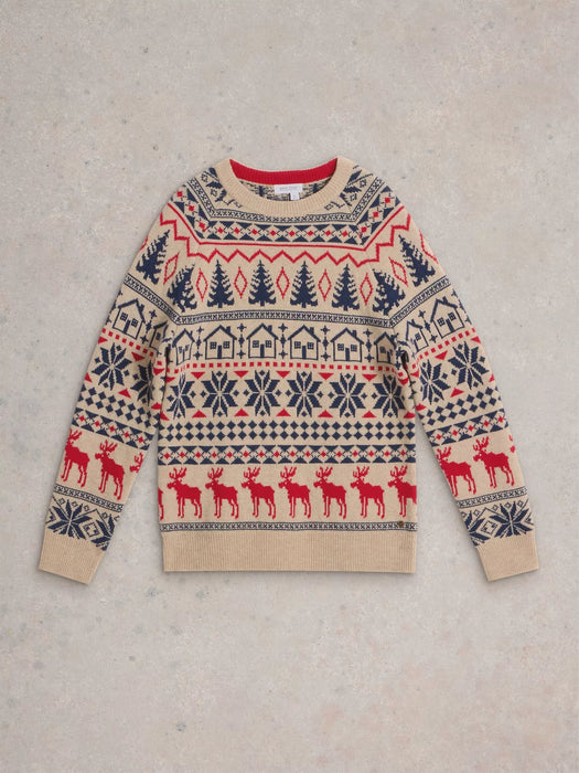 White Stuff Men's Moose Fairisle Crew Jumper In Natural Multi