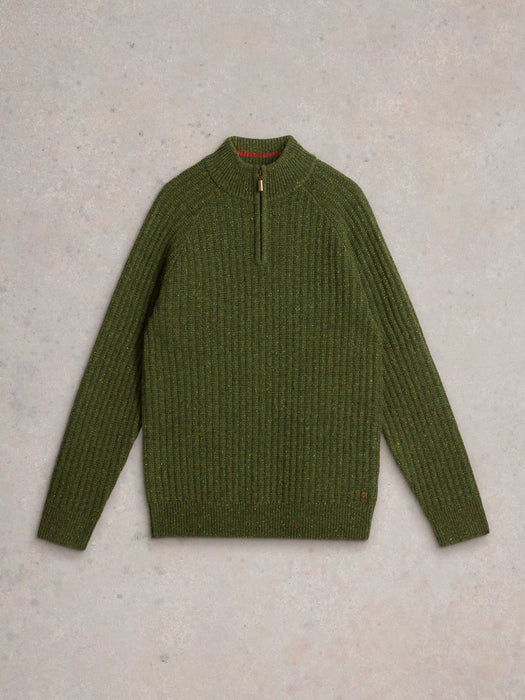 White Stuff Men's  Chunky Funnel Neck Jumper in Green Multi