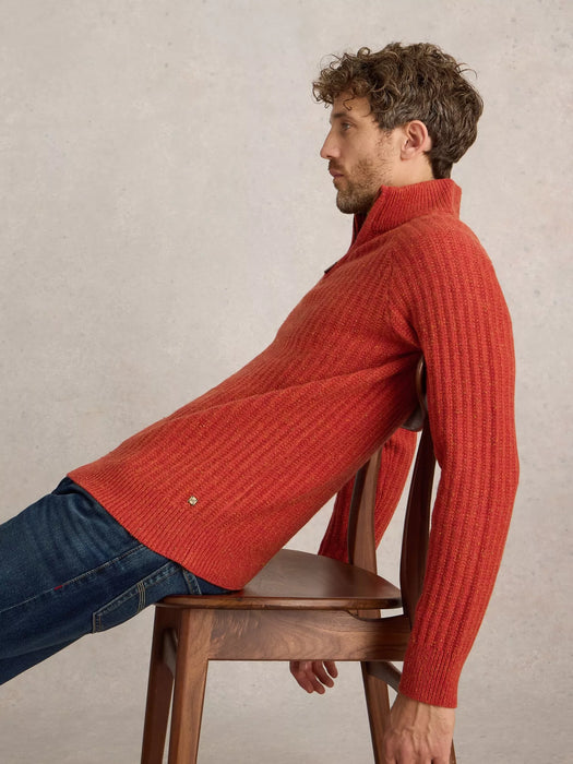 White Stuff Men's  Chunky Funnel Neck Jumper in Orange Multi