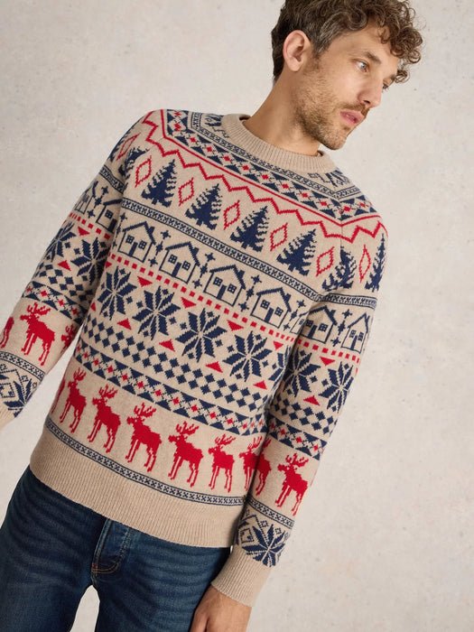 White Stuff Men's Moose Fairisle Crew Jumper In Natural Multi