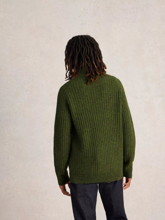 White Stuff Men's  Chunky Funnel Neck Jumper in Green Multi