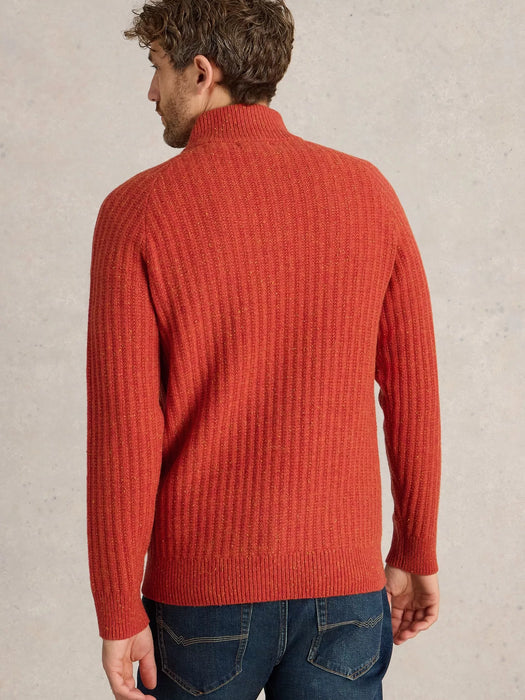 White Stuff Men's  Chunky Funnel Neck Jumper in Orange Multi