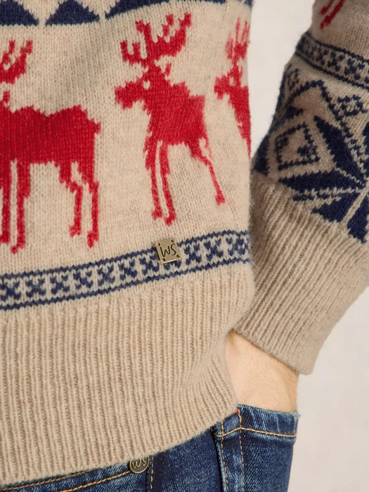 White Stuff Men's Moose Fairisle Crew Jumper In Natural Multi