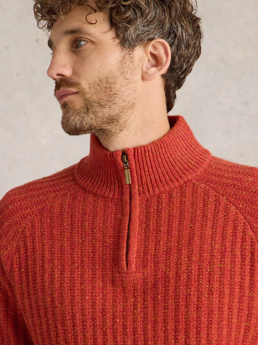 White Stuff Men's  Chunky Funnel Neck Jumper in Orange Multi