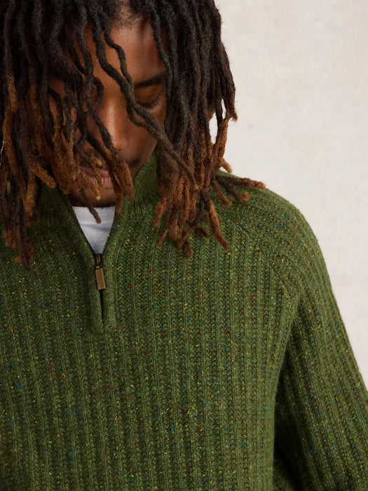 White Stuff Men's  Chunky Funnel Neck Jumper in Green Multi