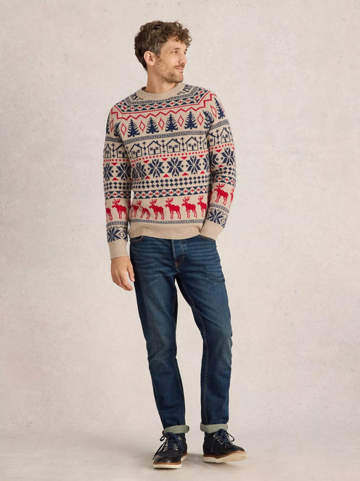 White Stuff Men's Moose Fairisle Crew Jumper In Natural Multi