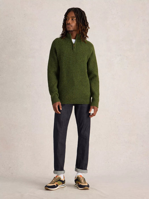 White Stuff Men's  Chunky Funnel Neck Jumper in Green Multi