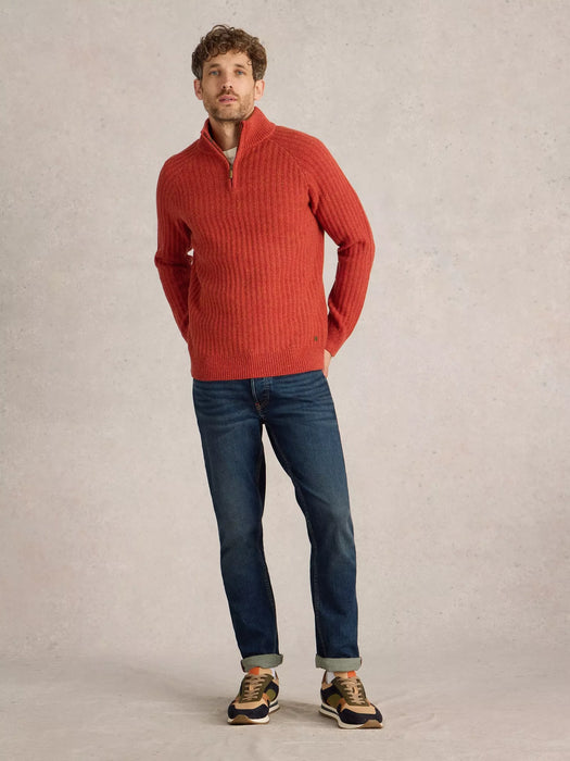 White Stuff Men's  Chunky Funnel Neck Jumper in Orange Multi