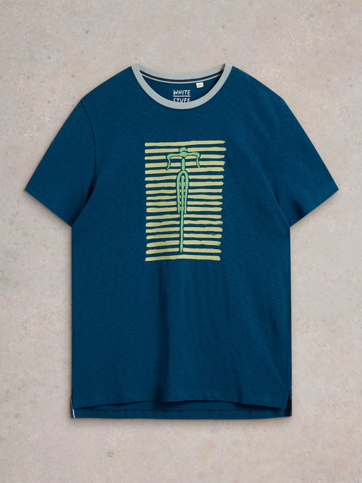 White Stuff Men's Bike Graphic Crew Neck Tee In Blue Print