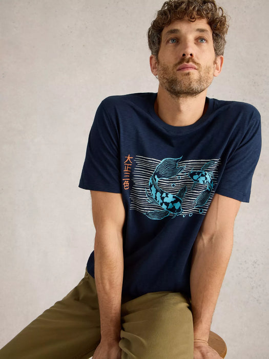 White Stuff Men's Koi Fish Graphic Tee In Navy Print