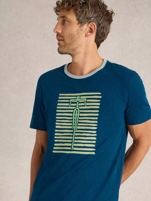 White Stuff Men's Bike Graphic Crew Neck Tee In Blue Print