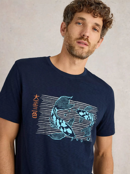 White Stuff Men's Koi Fish Graphic Tee In Navy Print